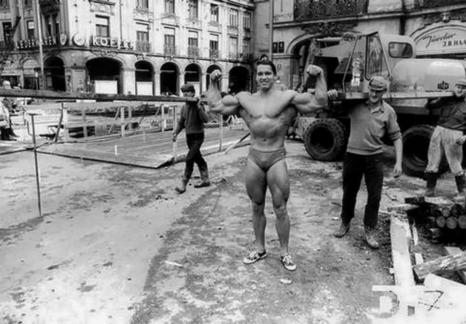 Arnold while posing in trunks in Munich 1968