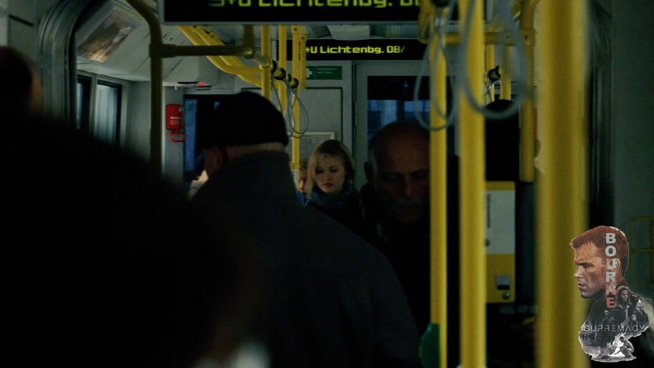 Nicky Parson inside the tram Jason Bourne