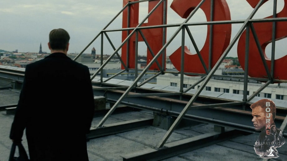 Jason Bourne on the roof Bourne Supremacy