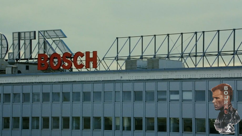 The BOSCH banner and Jason Bourne on the roof in Berlin