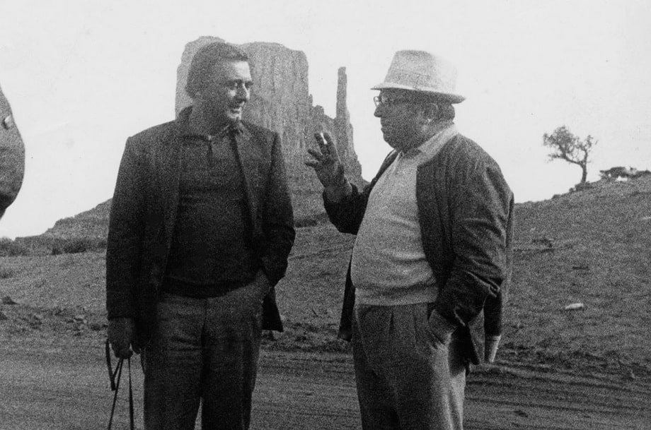 Sergio Leone and Carlo Simi in the Almeria desert