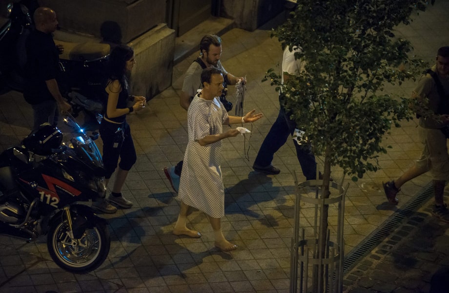 Tom Hanks on the streets of Budapest during the filming of Inferno in 2015