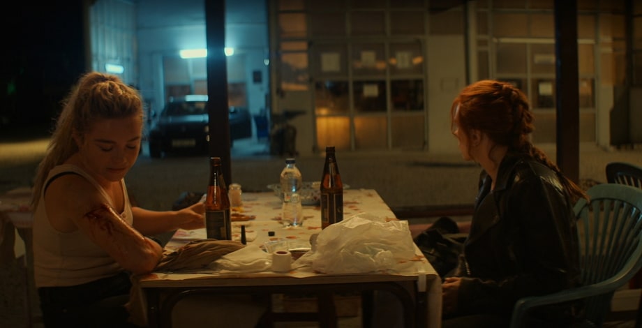 Black Widow Natasha and Yelena dining scene