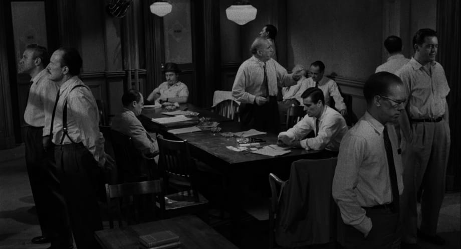 The intense arguing sequence in 12 Angry men