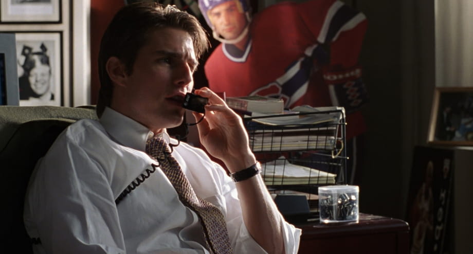 Tom Cruise as Jerry Maguire in a famous 1996 movie by Cameron Crowe